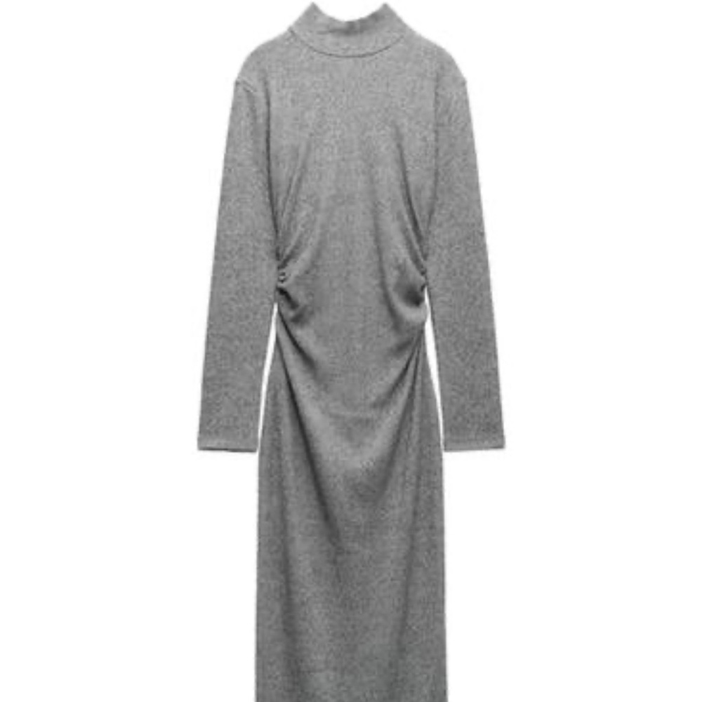 Zara Elegant Gray Pleated Dress